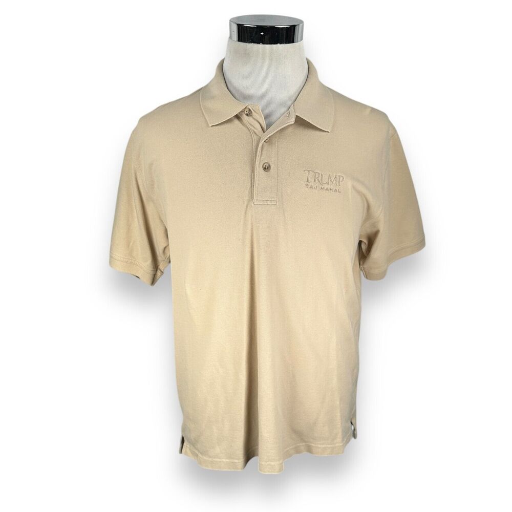 Vintage Trump Taj Mahal Polo Shirt Men’s Large Tan Short Sleeve Golf 100% Cotton